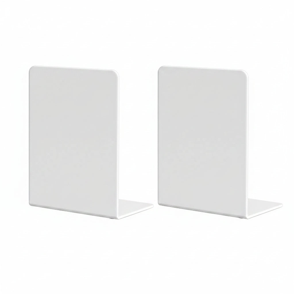 Serre-livres Métal en L — Rangement Étagère & Bureau pack de 2 blanc 16,5 x 12,5 x 8cm 