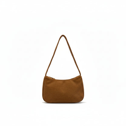 Sac à Bandoulière Femme Marron – Rétro Velours Côtelé Demi-Lune
