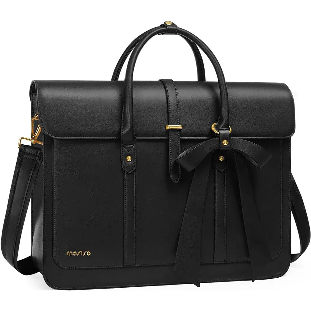 Porte-Documents 15-16 pouces - Serviette Professionnelle Cuir PU avec Nœud Décoratif