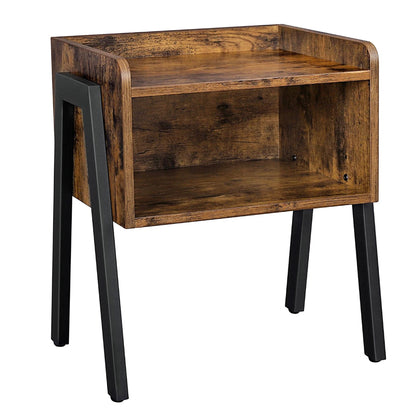 Table de Chevet Bois Rustique & Métal Noir, Compartiment Ouvert