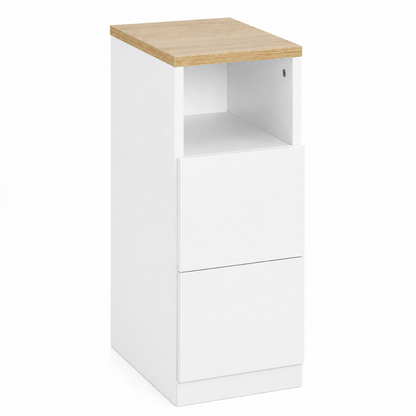 Table de Chevet Étroite 2 Tiroirs Blanc & Bois Clair