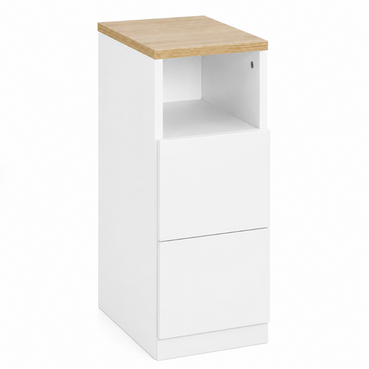 Table de Chevet Étroite 2 Tiroirs Blanc & Bois Clair