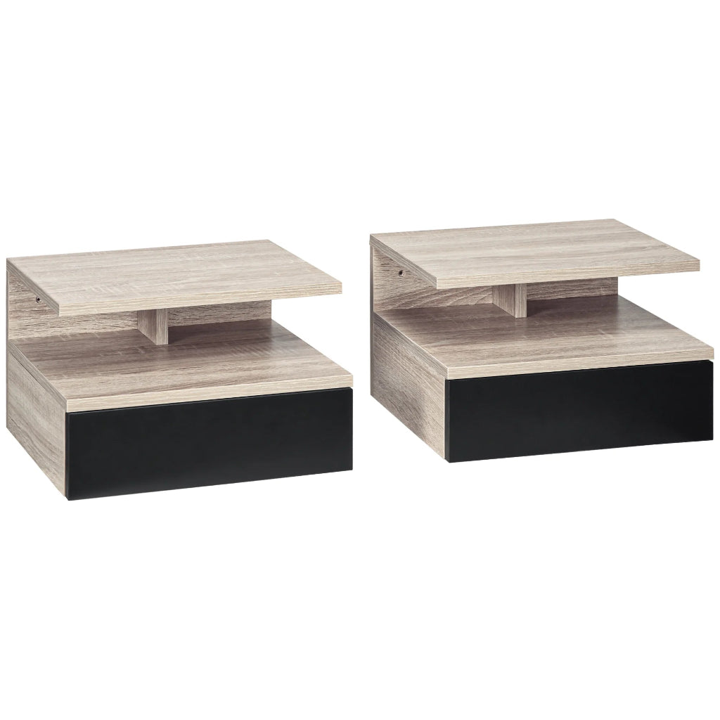 Tables de Chevet Suspendues Chêne & Noir – Style Marocain Contemporain 2 pièces