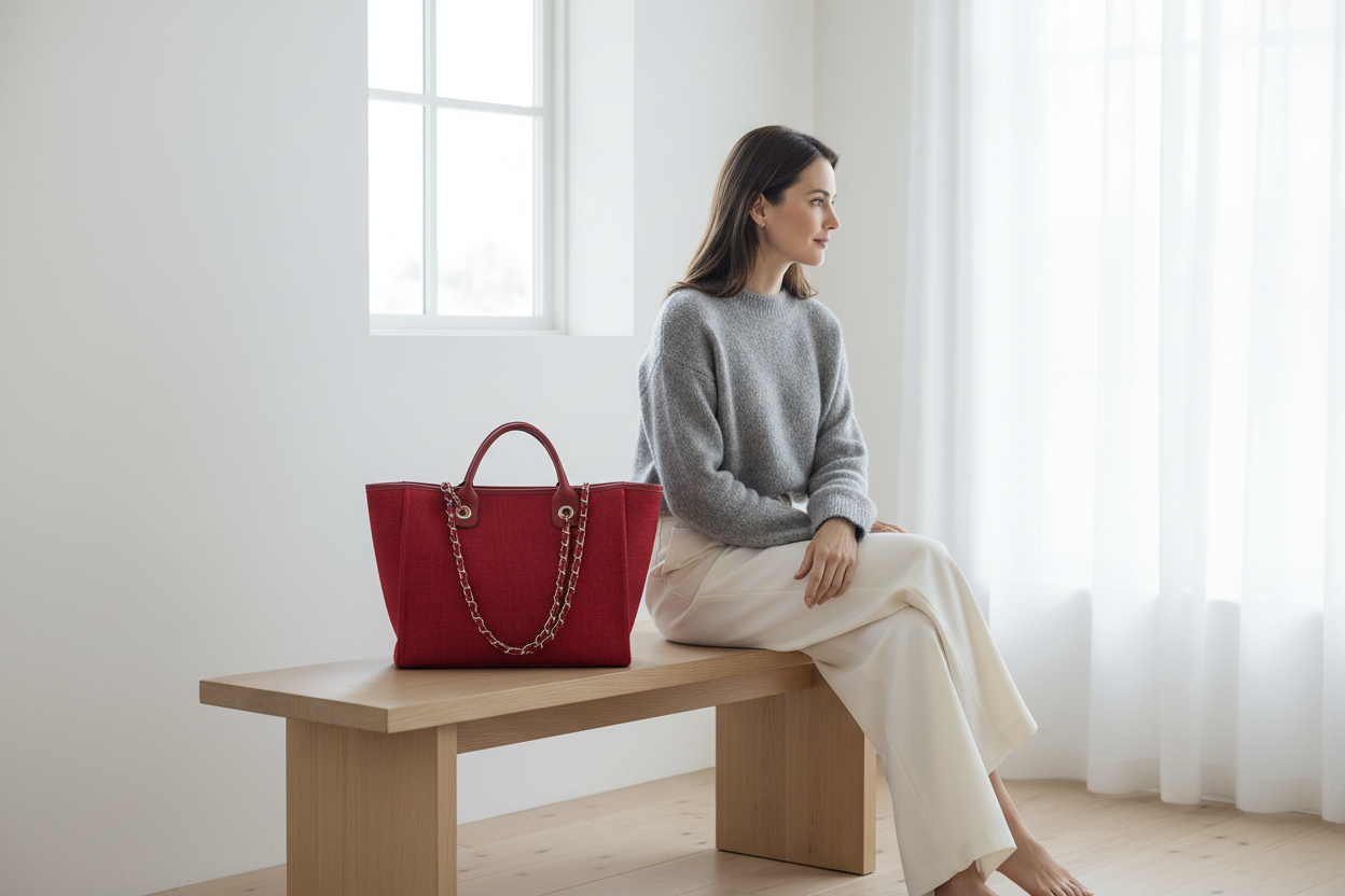 Tote Bag Femme Cabas Canvas Chaîne Argentée Grande Capacité 1
