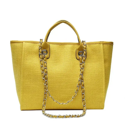 Tote Bag Femme Cabas Canvas Chaîne Argentée Grande Capacité Jaune