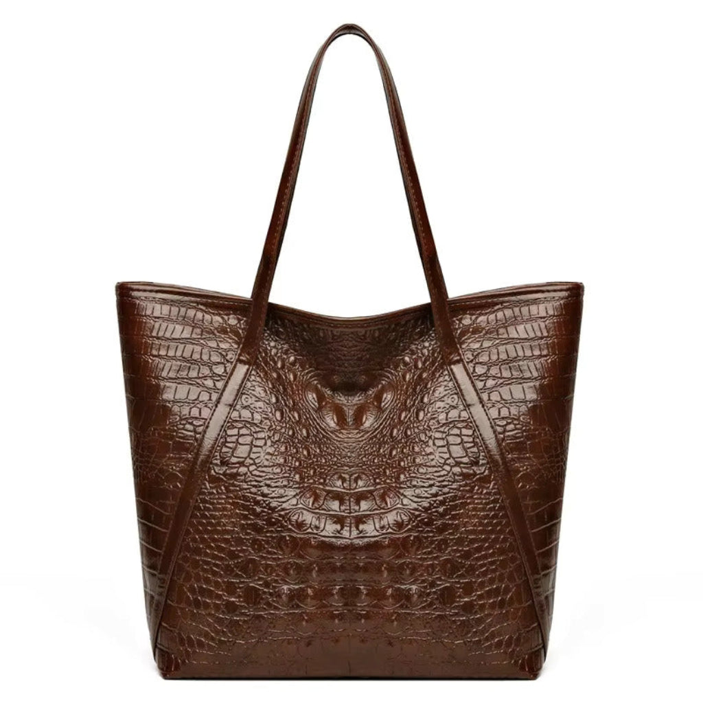 Tote Bag Femme Cabas Croco Pu Effet Cuir Vintage Grande Capacité Marron Clair.