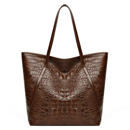 Tote Bag Femme Cabas Croco Pu Effet Cuir Vintage Grande Capacité Marron Clair.