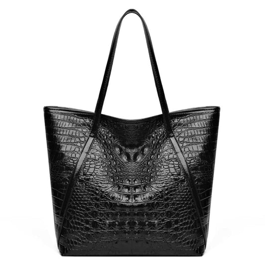 Tote Bag Femme Cabas Croco Pu Effet Cuir Vintage Grande Capacité Noir.