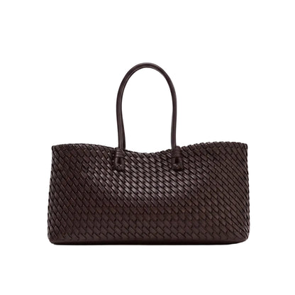 Tote Bag Femme Cabas Tressé Grande Capacité Effet Cuir Artisanal Bordeaux