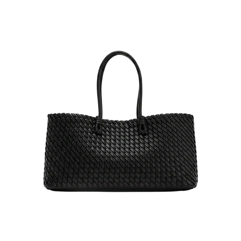 Tote Bag Femme Cabas Tressé Grande Capacité Effet Cuir Artisanal Noir