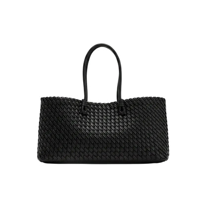 Tote Bag Femme Cabas Tressé Grande Capacité Effet Cuir Artisanal Noir