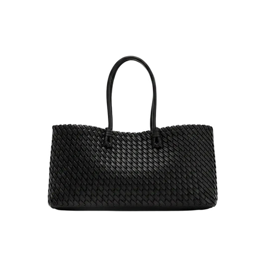 Tote Bag Femme Cabas Tressé Grande Capacité Effet Cuir Artisanal Noir