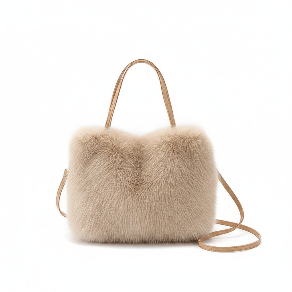 Tote Bag Femme Fourrure Synthétique – Sac Cabas Tendance, Doux et Grande Capacité Beige Sable