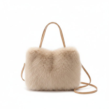 Tote Bag Femme Fourrure Synthétique – Sac Cabas Tendance, Doux et Grande Capacité Beige Sable