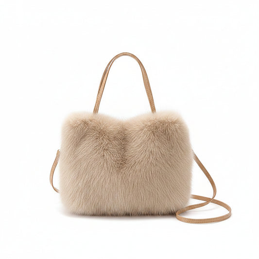 Tote Bag Femme Fourrure Synthétique – Sac Cabas Tendance, Doux et Grande Capacité Beige Sable
