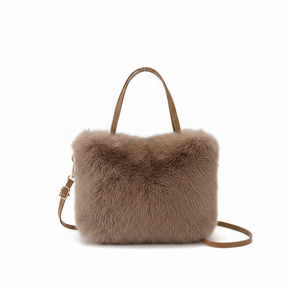 Tote Bag Femme Fourrure Synthétique – Sac Cabas Tendance, Doux et Grande Capacité Marron Foncé