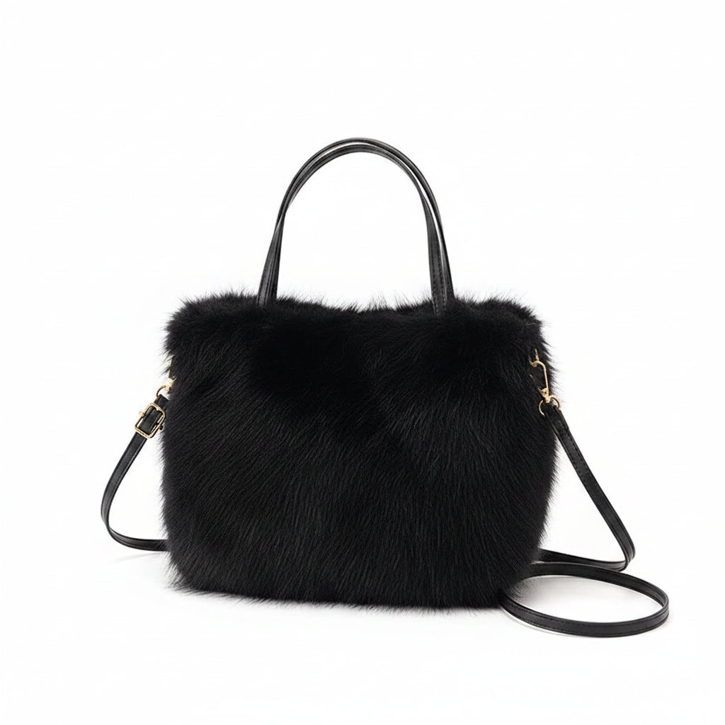 Tote Bag Femme Fourrure Synthétique – Sac Cabas Tendance, Doux et Grande Capacité Noir