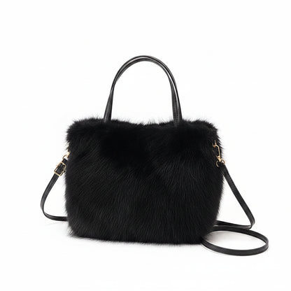 Tote Bag Femme Fourrure Synthétique – Sac Cabas Tendance, Doux et Grande Capacité Noir