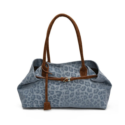 Tote Bag Femme Grande Capacité Boucle Dorée Bleu Léopard