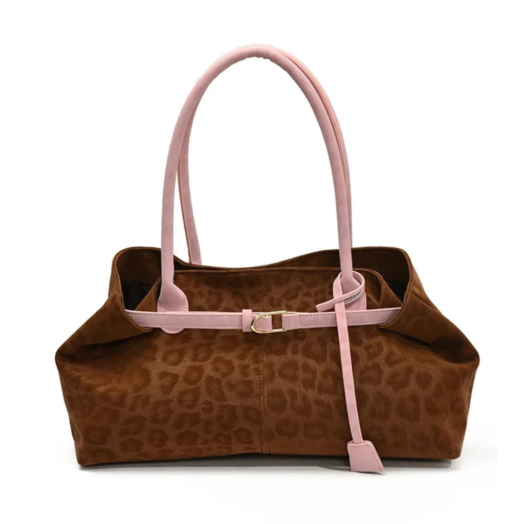 Tote Bag Femme Grande Capacité Boucle Dorée Marron Rose Léopard