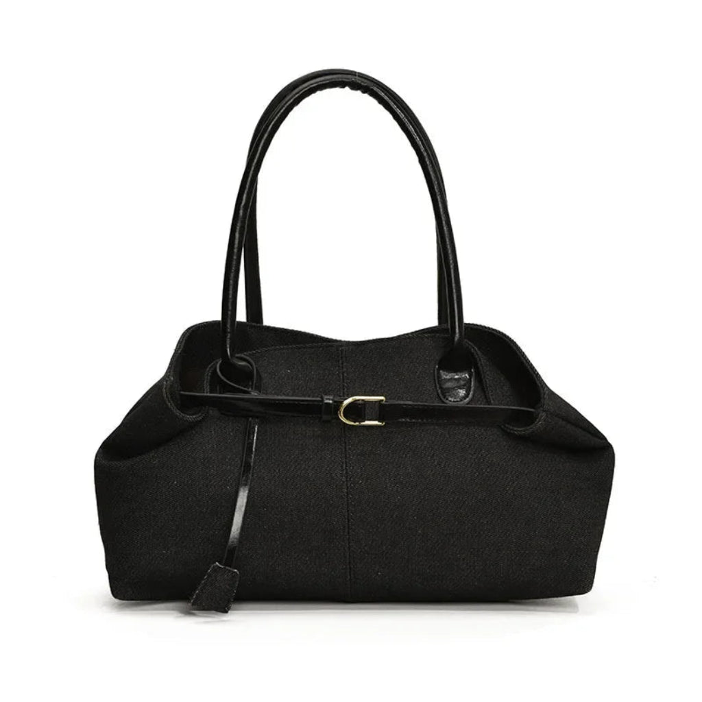 Tote Bag Femme Grande Capacité Boucle Dorée Noir Dénim