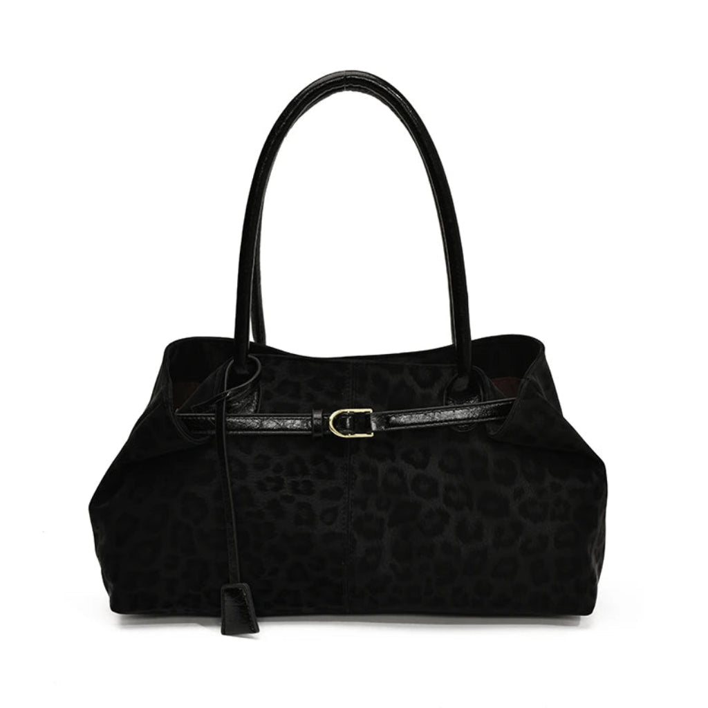 Tote Bag Femme Grande Capacité Boucle Dorée Noir Léopard
