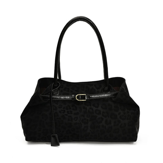 Tote Bag Femme Grande Capacité Boucle Dorée Noir Léopard