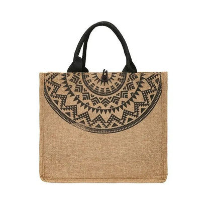 Tote Bag Femme Jute Naturel Vintage Grand Format Mandala