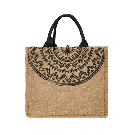 Tote Bag Femme Jute Naturel Vintage Grand Format Mandala