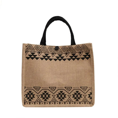 Tote Bag Femme Jute Naturel Vintage Grand Format Aztéque
