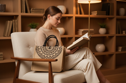 Tote Bag Femme Jute Naturel Vintage Grand Format Bibliothèque