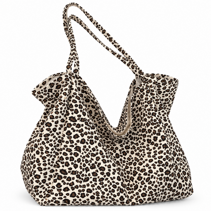 Tote Bag Femme Léopard en Toile, Grande Capacité, Porté Épaule Blanc