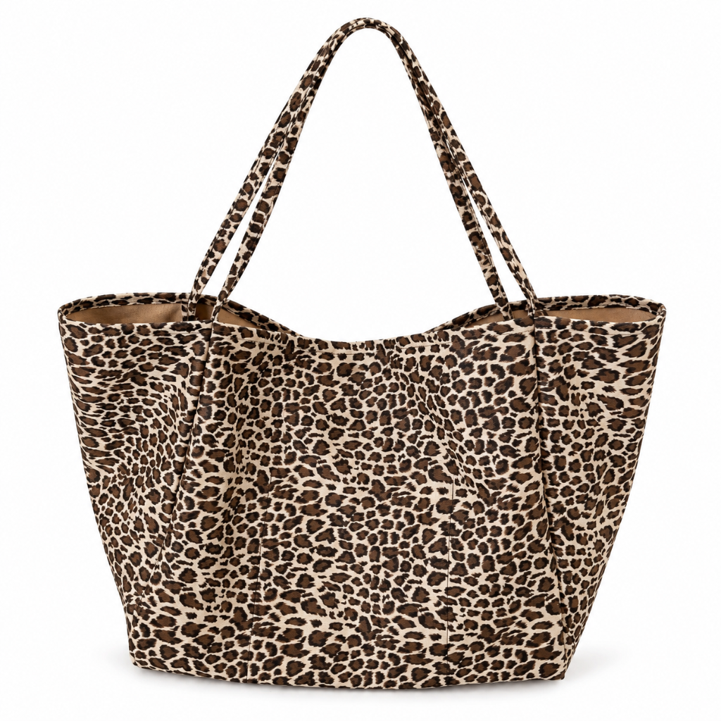 Tote Bag Femme Léopard en Toile, Grande Capacité, Porté Épaule Marron