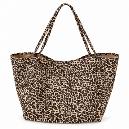 Tote Bag Femme Léopard en Toile, Grande Capacité, Porté Épaule Marron