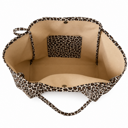 Tote Bag Femme Léopard en Toile, Grande Capacité, Porté Épaule Ouvert