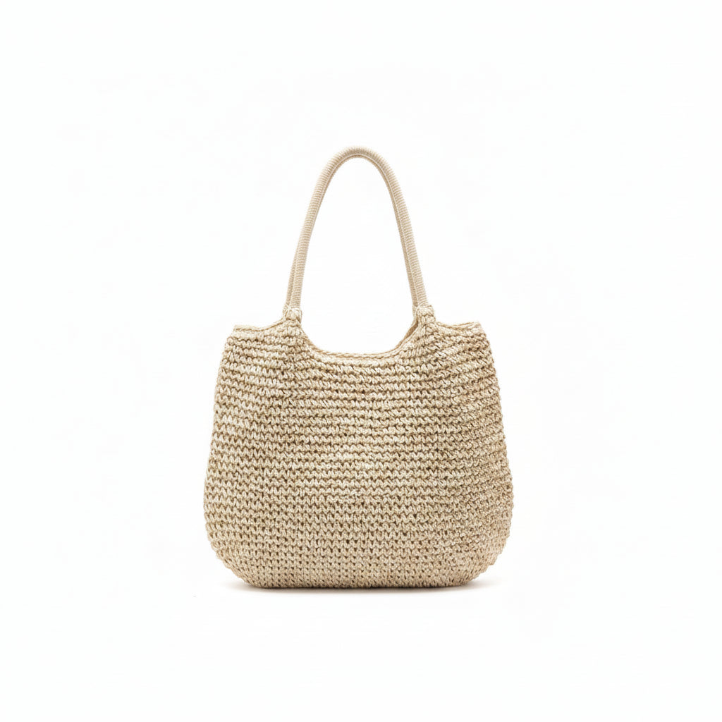 Tote Bag Femme Paille Tressée Grande Capacité Cabas Bohème Été Beige