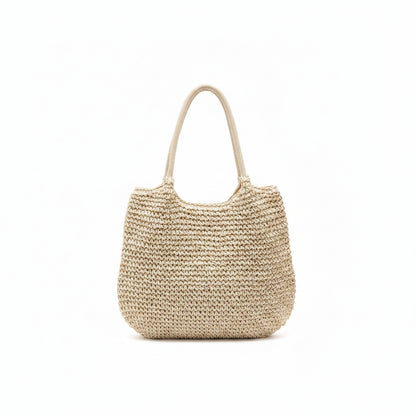 Tote Bag Femme Paille Tressée Grande Capacité Cabas Bohème Été Beige