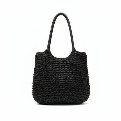 Tote Bag Femme Paille Tressée Grande Capacité Cabas Bohème Été Noir