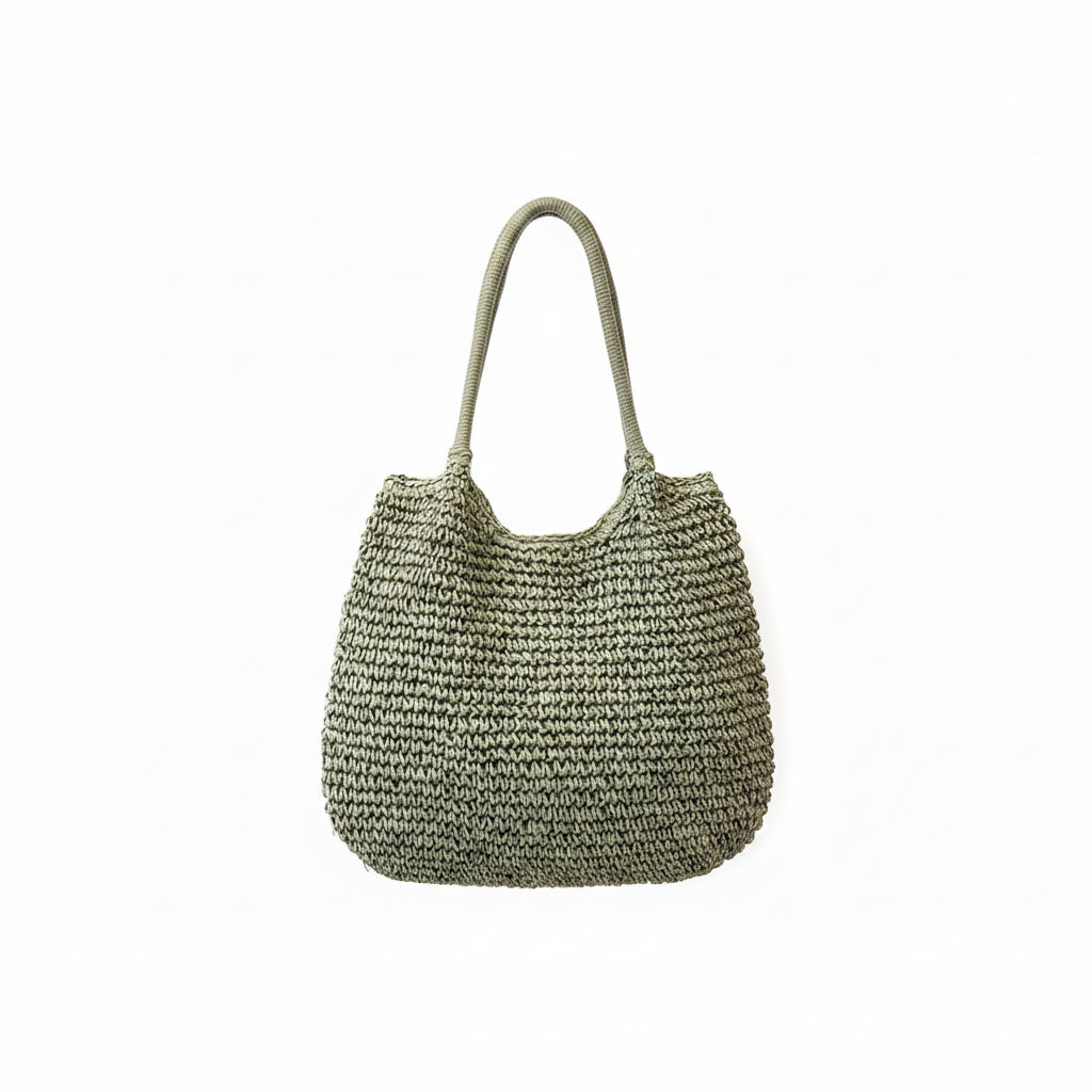 Tote Bag Femme Paille Tressée Grande Capacité Cabas Bohème Été Vert