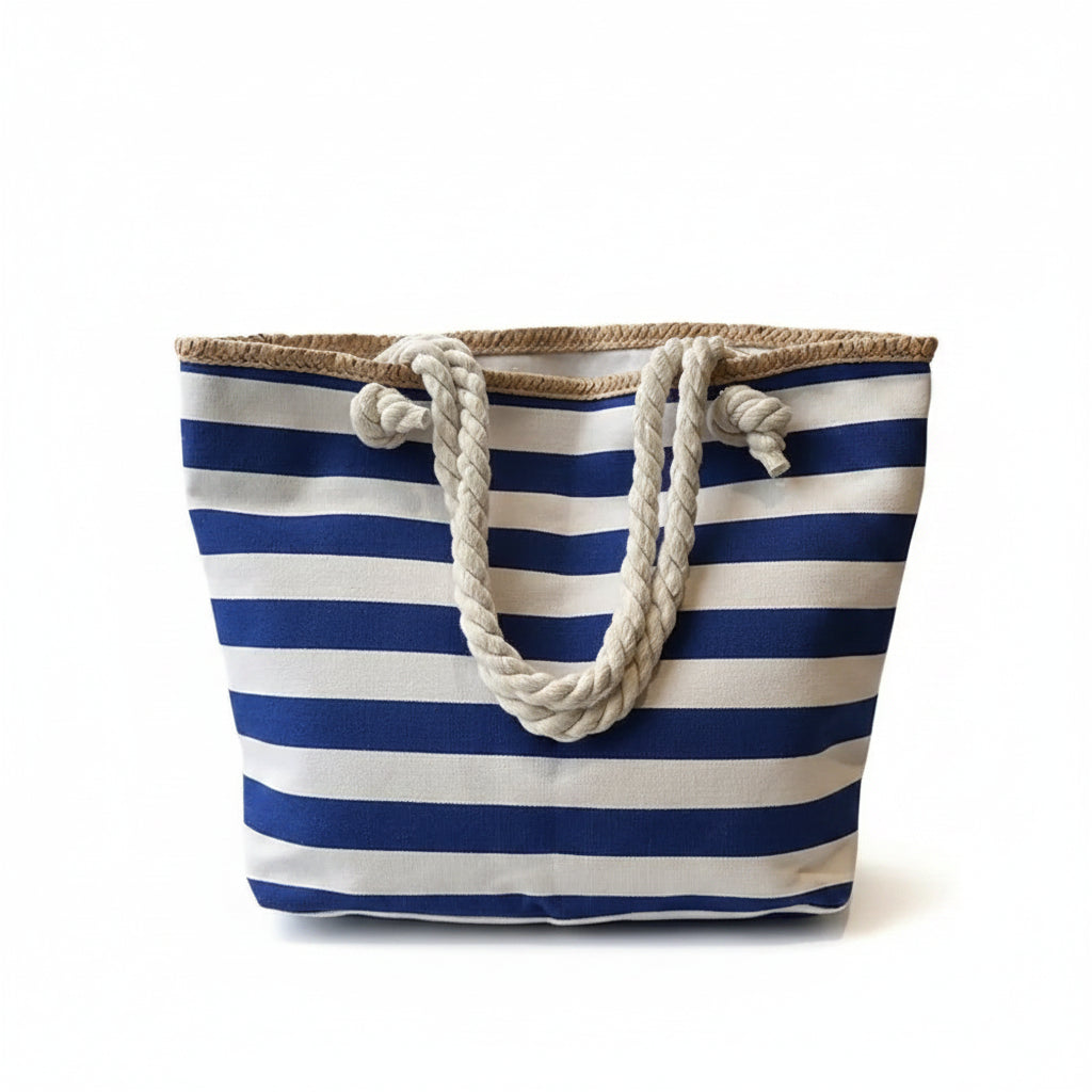 Tote Bag Femme Rayé Canvas — Sac Plage Grande Capacité Bleu et Blanc
