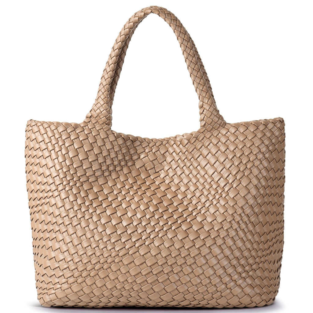 Tote Bag Femme Tressé Cuir Vegan Abricot