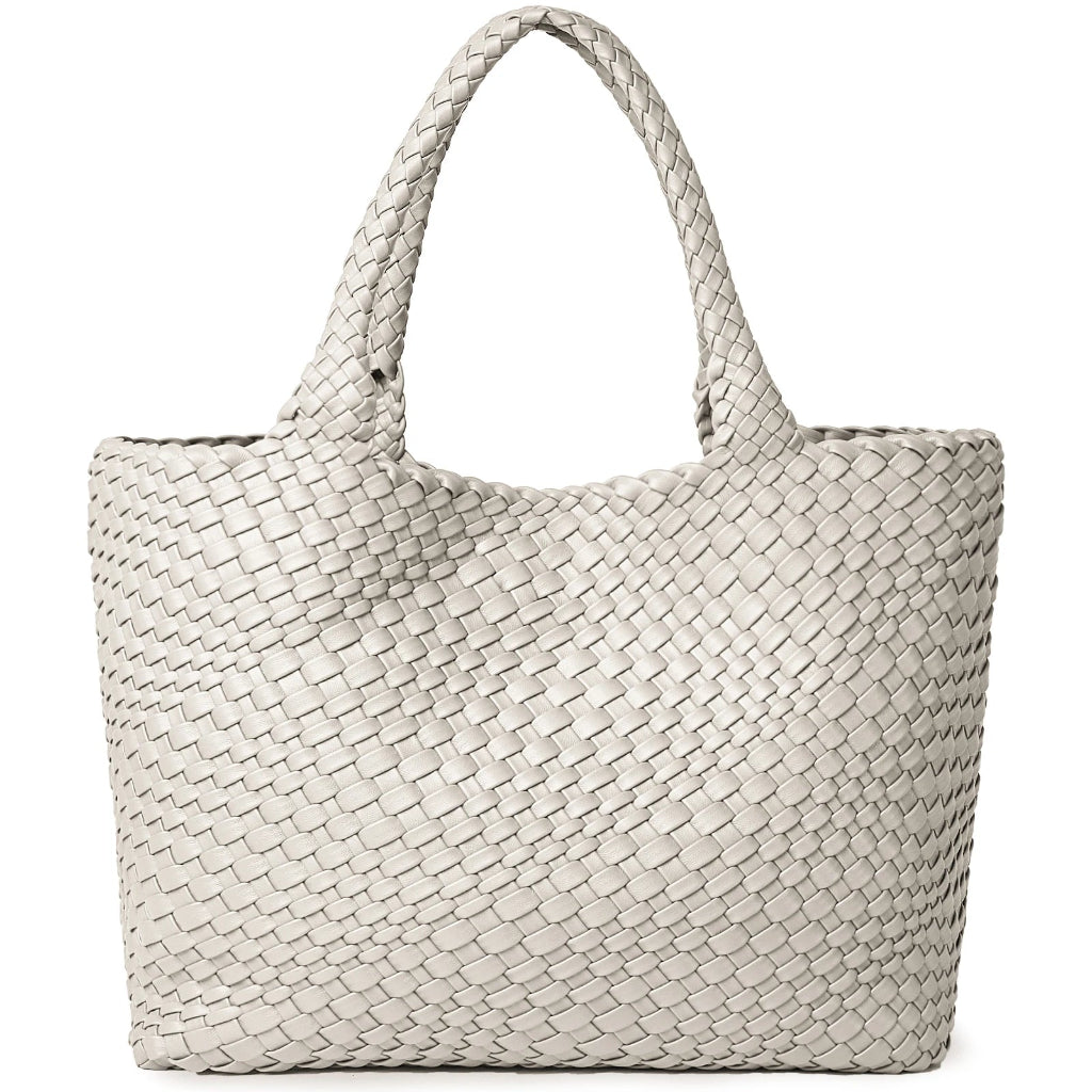 Tote Bag Femme Tressé Cuir Vegan Beige 