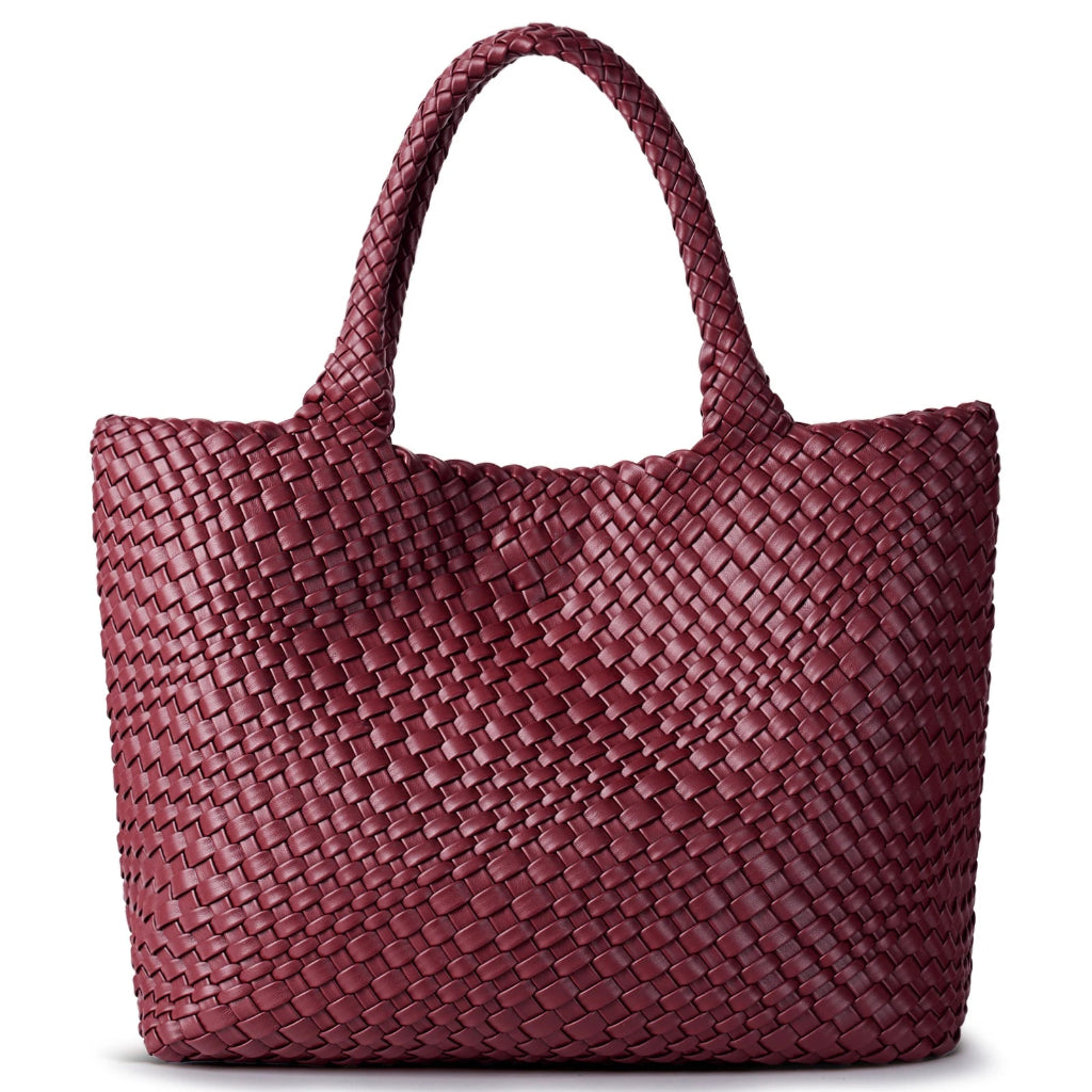 Tote Bag Femme Tressé Cuir Vegan Bordeaux