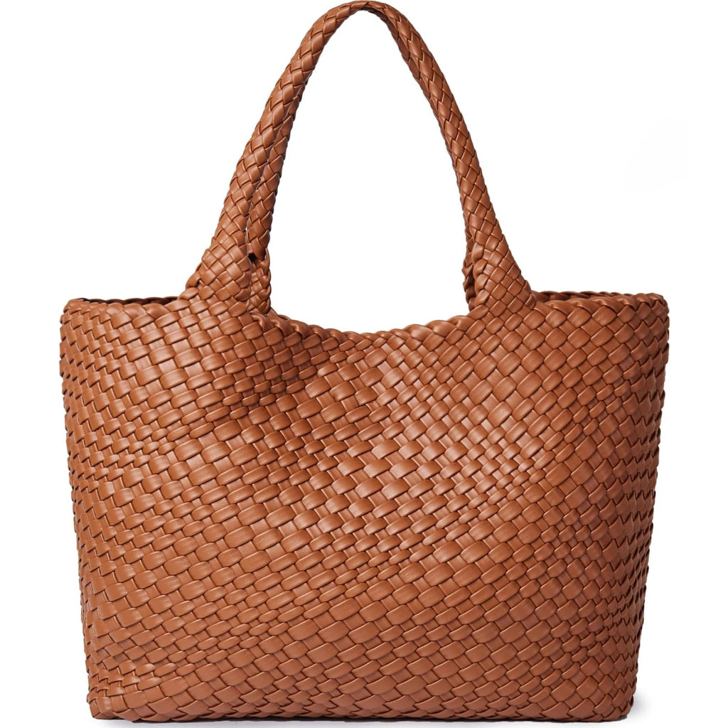 Tote Bag Femme Tressé Cuir Vegan Marron Clair