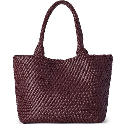 Tote Bag Femme Tressé Cuir Vegan Marron Foncé