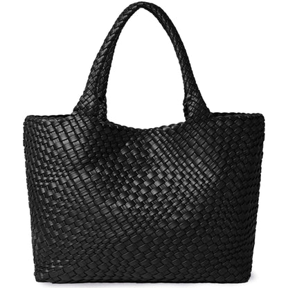 Tote Bag Femme Tressé Cuir Vegan Noir