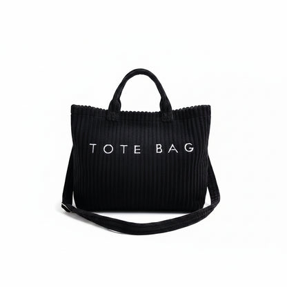 Tote Bag Femme Velours Côtelé Grande Capacité Bandoulière Noir
