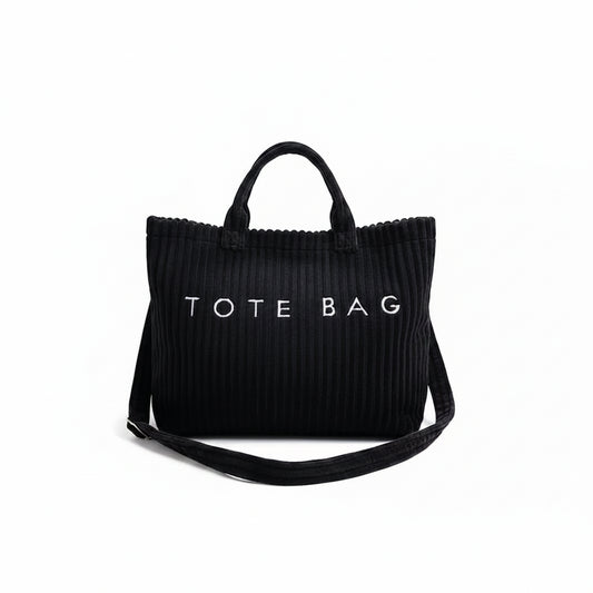 Tote Bag Femme Velours Côtelé Grande Capacité Bandoulière Noir