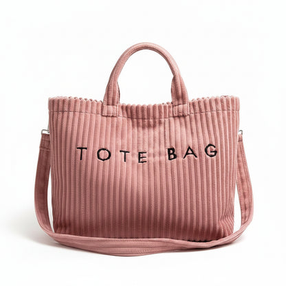 Tote Bag Femme Velours Côtelé Grande Capacité Bandoulière Rose
