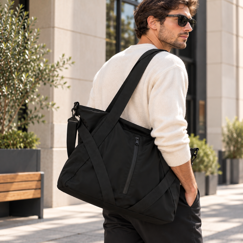 Tote Bag Femme et Homme en Nylon, Grande Capacité, Zippé avec Bandoulière 1